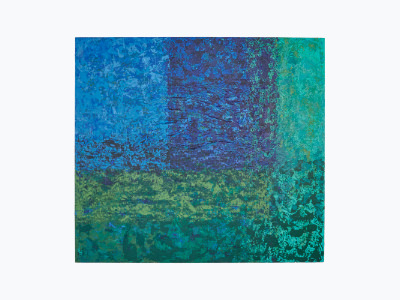 Schilderij Wil Art uit Kerkrade abstract in de kleuren blauw, groen en geel
